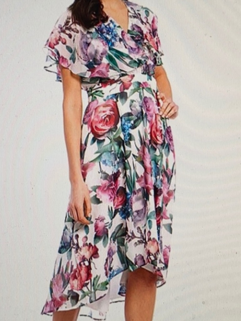 Maggy London Floral Chiffon High Low Dress Size 10 Butterfly Sleeve V Neck